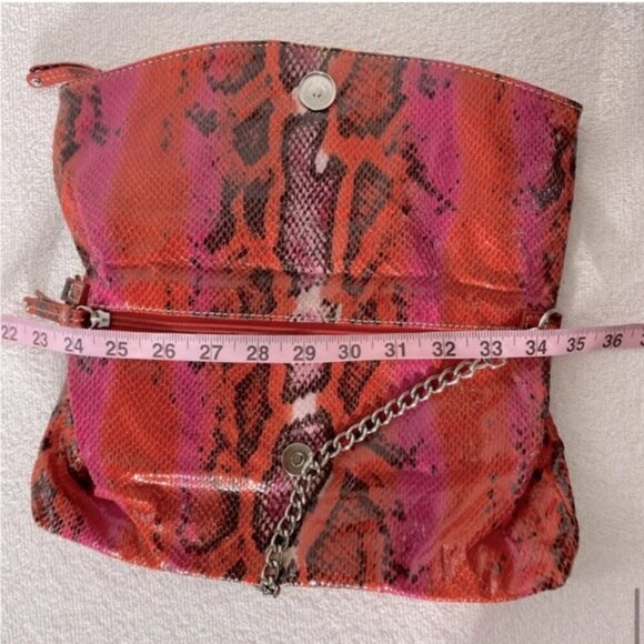 Vintage Nine West Pink Orange Reptile Print & Texture Shoulder Bag Purse Clutch - Picture 13 of 15